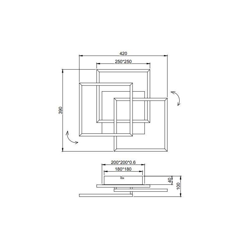 MOBILE PLAFONIERA FINITURA BIANCA, NERA O NICHEL A 3 QUADRI ORIENTABILI LED 28W DIMMERABILE CON TELECOMANDO RL - Cristalensi Sho