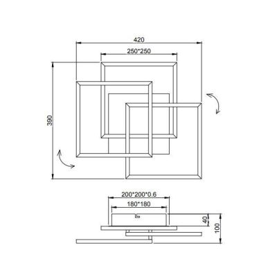 MOBILE PLAFONIERA FINITURA BIANCA, NERA O NICHEL A 3 QUADRI ORIENTABILI LED 28W DIMMERABILE CON TELECOMANDO RL - Cristalensi Sho