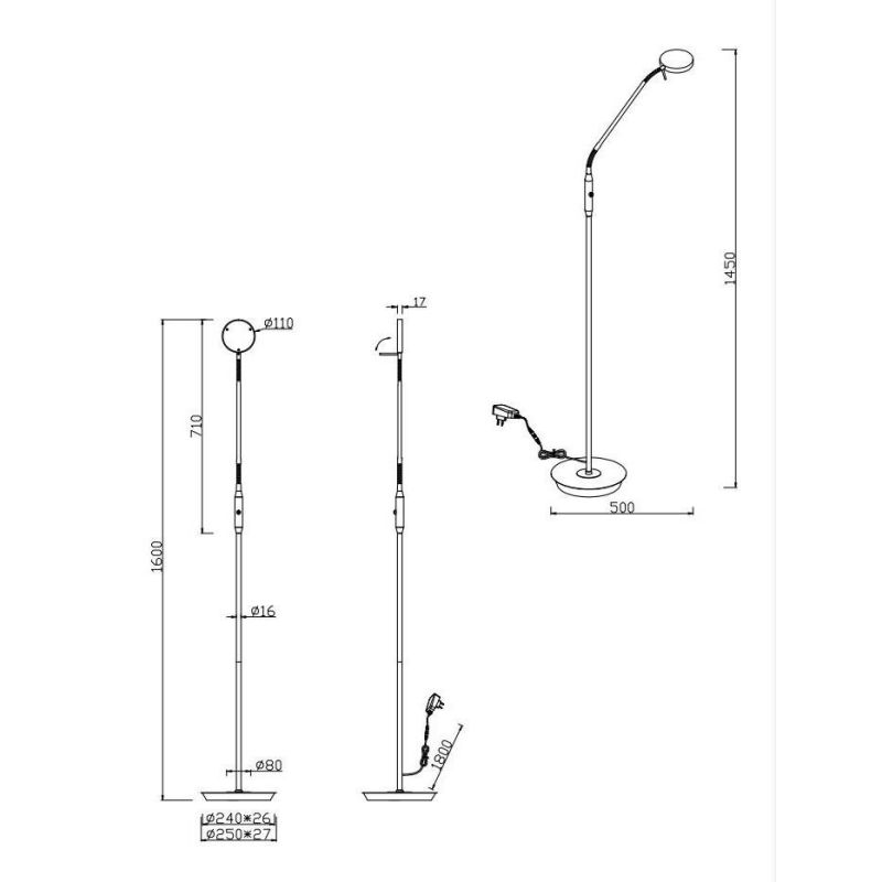 MONZA PIANTANA CON 2 SNODI FLESSIBILI H145 CM LED 12W SENSORE TOUCH 4 COLORI DIMMERABILE TRIO LIGHTING - Cristalensi Shop Online