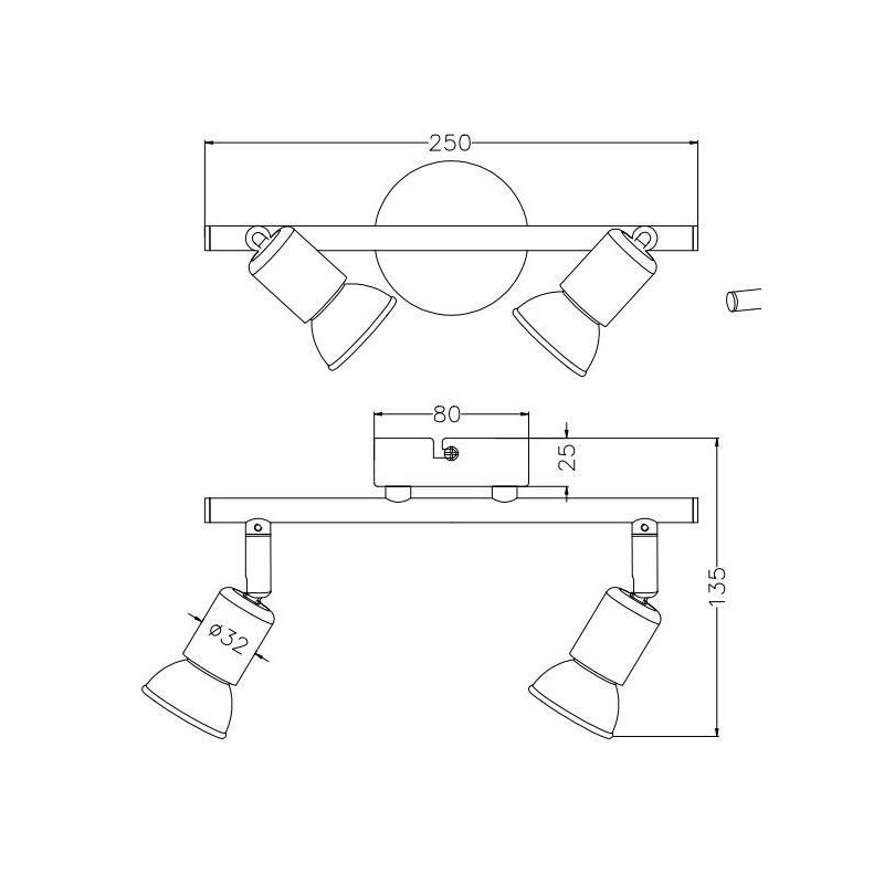PARIS FARETTO DA SOFFITTO CON 2 SPOT LED GU10 CON SNODI BIANCO,ACCIAIO O NERO LARGHEZZA CM 25 RL - Cristalensi Shop Online