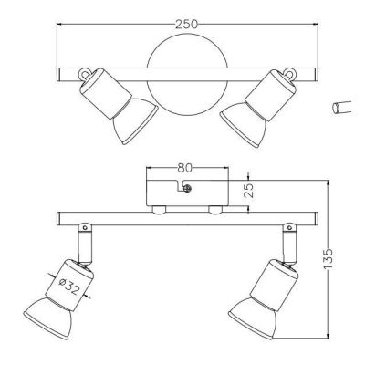 PARIS FARETTO DA SOFFITTO CON 2 SPOT LED GU10 CON SNODI BIANCO,ACCIAIO O NERO LARGHEZZA CM 25 RL - Cristalensi Shop Online
