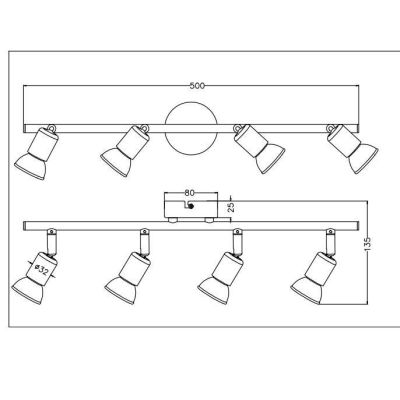 PARIS FARETTO DA SOFFITTO CON 4 SPOT LED GU10 CON SNODI BIANCO, ACCIAIO O NERO LARGHEZZA CM 50 RL - Cristalensi Shop Online