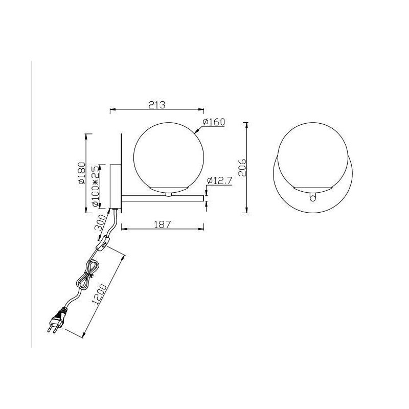 PURE APPLIQUE DA PARETE MODERNA IN METALLO 3 FINITURE COLORE CON SFERA IN VETRO D16CM TRIO LIGHTING - Cristalensi Shop Online