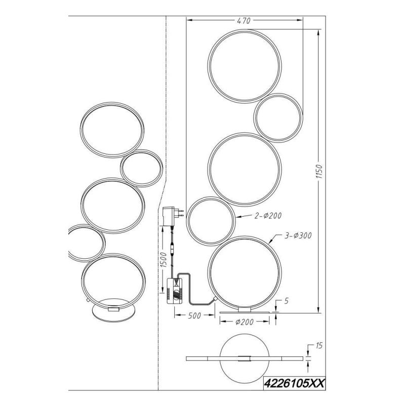 RONDO LAMPADA DA TERRA 5 CERCHI IN METALLO LED 36W MODERNA LUCE 3000K DIMMERABILE 2 FINITURE TRIO LIGHTING - Cristalensi Shop On