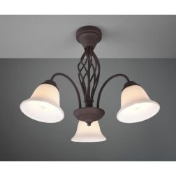 RUSTICA PLAFONIERA A 3 LUCI IN METALLO COLOR RUGGINE CON DIFFUSORI IN VETRO BIANCO D55 CM TRIO LIGHTING - Cristalensi Shop Onlin