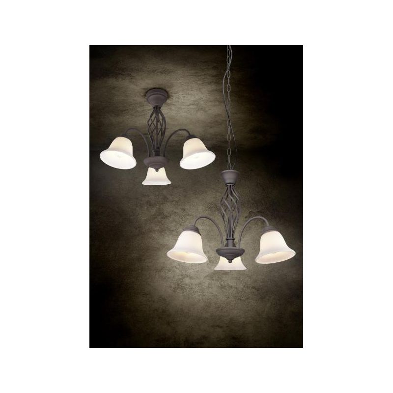 RUSTICA PLAFONIERA A 3 LUCI IN METALLO COLOR RUGGINE CON DIFFUSORI IN VETRO BIANCO D55 CM TRIO LIGHTING - Cristalensi Shop Onlin