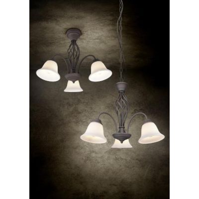 RUSTICA PLAFONIERA A 3 LUCI IN METALLO COLOR RUGGINE CON DIFFUSORI IN VETRO BIANCO D55 CM TRIO LIGHTING - Cristalensi Shop Onlin