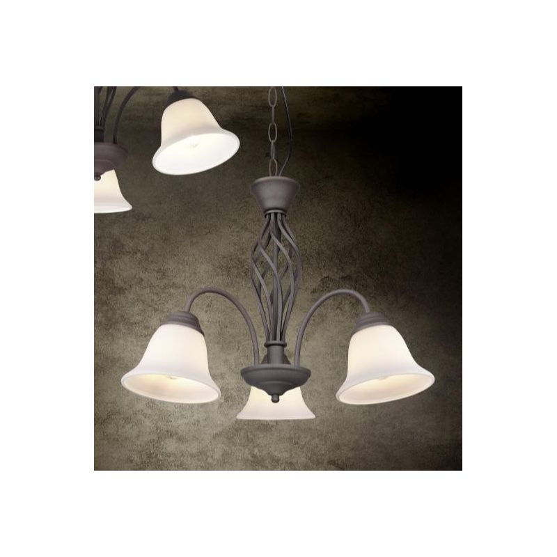 RUSTICA LAMPADARIO A 3 LUCI IN METALLO COLOR RUGGINE CON DIFFUSORI IN VETRO BIANCO D55 CM TRIO LIGHTING - Cristalensi Shop Onlin