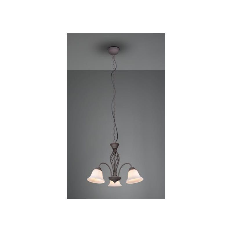 RUSTICA LAMPADARIO A 3 LUCI IN METALLO COLOR RUGGINE CON DIFFUSORI IN VETRO BIANCO D55 CM TRIO LIGHTING - Cristalensi Shop Onlin