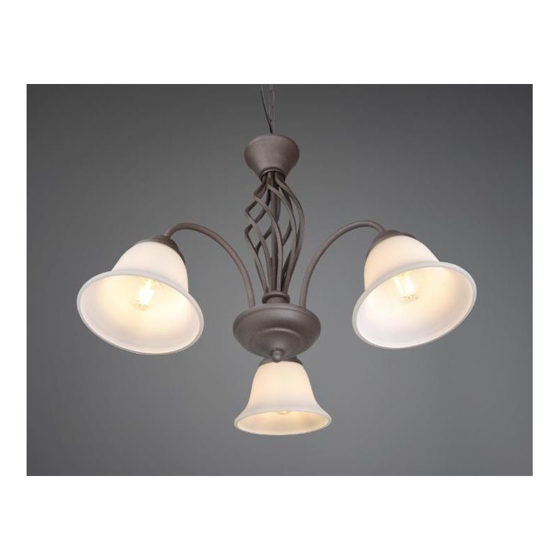 RUSTICA LAMPADARIO A 3 LUCI IN METALLO COLOR RUGGINE CON DIFFUSORI IN VETRO BIANCO D55 CM TRIO LIGHTING - Cristalensi Shop Onlin
