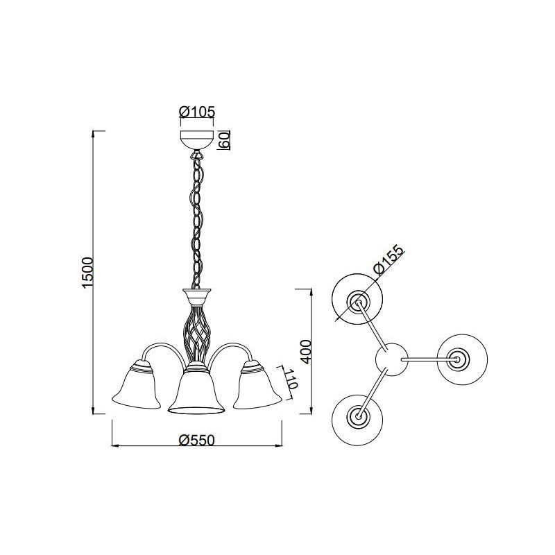 RUSTICA LAMPADARIO A 3 LUCI IN METALLO COLOR RUGGINE CON DIFFUSORI IN VETRO BIANCO D55 CM TRIO LIGHTING - Cristalensi Shop Onlin