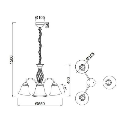 RUSTICA LAMPADARIO A 3 LUCI IN METALLO COLOR RUGGINE CON DIFFUSORI IN VETRO BIANCO D55 CM TRIO LIGHTING - Cristalensi Shop Onlin