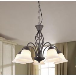 RUSTICA LAMPADARIO A 5 LUCI IN METALLO COLOR RUGGINE CON DIFFUSORI IN VETRO BIANCO D60 CM TRIO LIGHTING - Cristalensi Shop Onlin