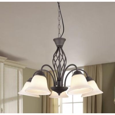RUSTICA LAMPADARIO A 5 LUCI IN METALLO COLOR RUGGINE CON DIFFUSORI IN VETRO BIANCO D60 CM TRIO LIGHTING - Cristalensi Shop Onlin