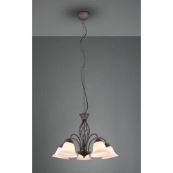 RUSTICA LAMPADARIO A 5 LUCI IN METALLO COLOR RUGGINE CON DIFFUSORI IN VETRO BIANCO D60 CM TRIO LIGHTING - Cristalensi Shop Onlin 2