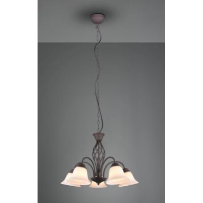 RUSTICA LAMPADARIO A 5 LUCI IN METALLO COLOR RUGGINE CON DIFFUSORI IN VETRO BIANCO D60 CM TRIO LIGHTING - Cristalensi Shop Onlin