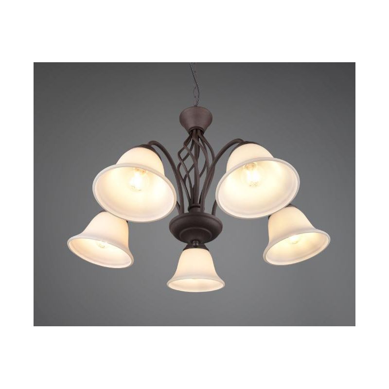RUSTICA LAMPADARIO A 5 LUCI IN METALLO COLOR RUGGINE CON DIFFUSORI IN VETRO BIANCO D60 CM TRIO LIGHTING - Cristalensi Shop Onlin