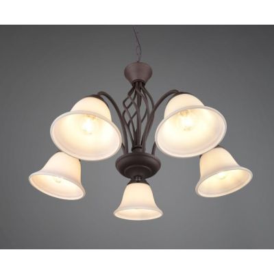 RUSTICA LAMPADARIO A 5 LUCI IN METALLO COLOR RUGGINE CON DIFFUSORI IN VETRO BIANCO D60 CM TRIO LIGHTING - Cristalensi Shop Onlin