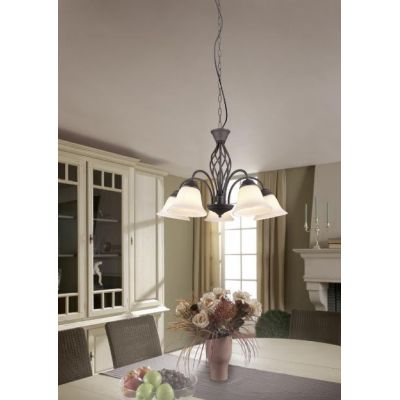 RUSTICA LAMPADARIO A 5 LUCI IN METALLO COLOR RUGGINE CON DIFFUSORI IN VETRO BIANCO D60 CM TRIO LIGHTING - Cristalensi Shop Onlin