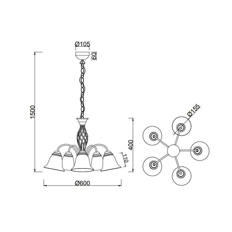 RUSTICA LAMPADARIO A 5 LUCI IN METALLO COLOR RUGGINE CON DIFFUSORI IN VETRO BIANCO D60 CM TRIO LIGHTING - Cristalensi Shop Onlin