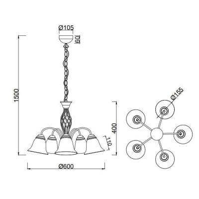 RUSTICA LAMPADARIO A 5 LUCI IN METALLO COLOR RUGGINE CON DIFFUSORI IN VETRO BIANCO D60 CM TRIO LIGHTING - Cristalensi Shop Onlin