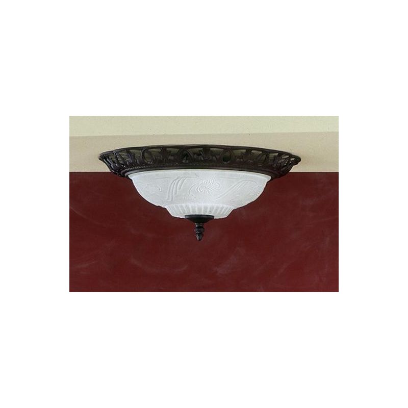 RUSTICA PLAFONIERA IN METALLO COLOR RUGGINE E DIFFUSORE IN VETRO BIANCO SABBIATO D38 CM TRIO LIGHTING - Cristalensi Shop Online