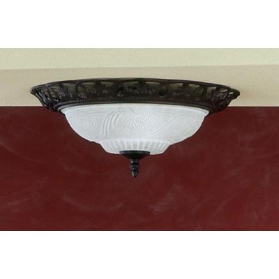 RUSTICA PLAFONIERA IN METALLO COLOR RUGGINE E DIFFUSORE IN VETRO BIANCO SABBIATO D38 CM TRIO LIGHTING - Cristalensi Shop Online