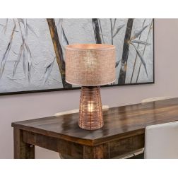 STRAW LAMPADA DA TAVOLO IN RATTAN NATURALE CON PARALUME IN TESSUTO CON DOPPIA ILLUMINAZIONE H40 CM RL - Cristalensi Shop Online