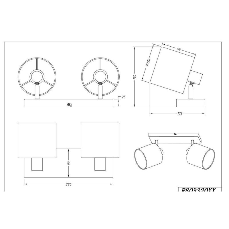 TOMMY BARRA 2 SPOT ORIENTABILI IN METALLO NERO O ACCIAIO SATINATO CON PARALUMI IN TESSUTO L28 CM RL - Cristalensi Shop Online