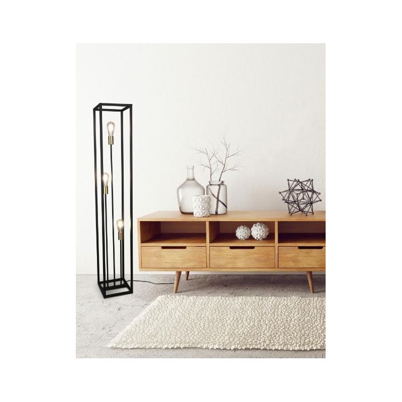 VITO PIANTANA IN METALLO NERO CON DETTAGLI IN OTTONE ANTICATO CON TRE LUCI ATTACCO E27 MODERNA RL - Cristalensi Shop Online