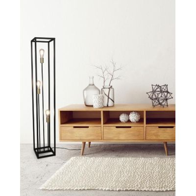VITO PIANTANA IN METALLO NERO CON DETTAGLI IN OTTONE ANTICATO CON TRE LUCI ATTACCO E27 MODERNA RL - Cristalensi Shop Online