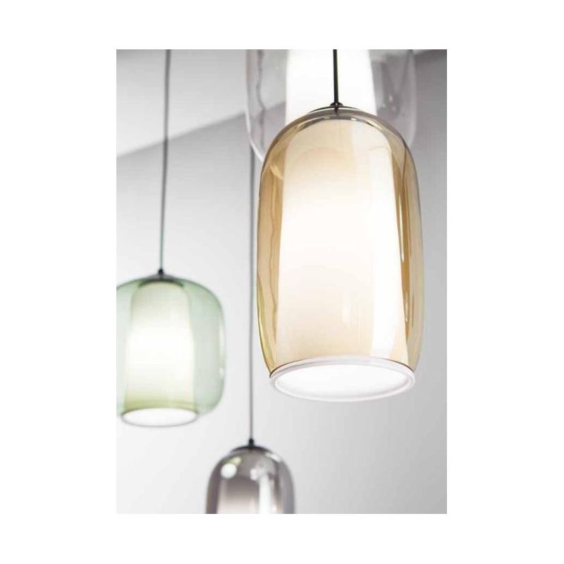 BONNIE SOSPENSIONE MODERNA ROTONDA 3 LUCI IN VETRO SOFFIATO AMBRA E TRASPARENTE D45 CM ONDALUCE CICIRIELLO - Cristalensi Shop On