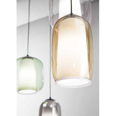 BONNIE SOSPENSIONE MODERNA ROTONDA 3 LUCI IN VETRO SOFFIATO AMBRA E TRASPARENTE D45 CM ONDALUCE CICIRIELLO - Cristalensi Shop On