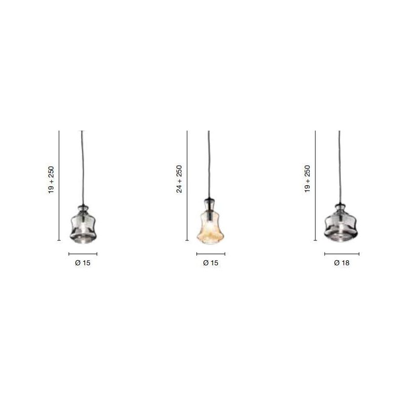 PIN SOSPENSIONE CON DECENTRO 5 DIFFUSORI IN VETRO SOFFIATO FUME E AMBRA STILE VINTAGE ONDALUCE CICIRIELLO - Cristalensi Shop Onl