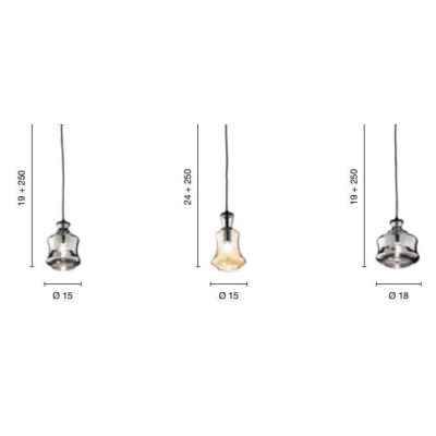 PIN SOSPENSIONE CON DECENTRO 5 DIFFUSORI IN VETRO SOFFIATO FUME E AMBRA STILE VINTAGE ONDALUCE CICIRIELLO - Cristalensi Shop Onl