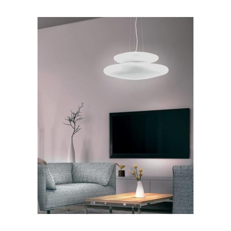 PAGODA SOSPENSIONE MODERNA CON DOPPIO DIFFUSORE IN VETRO SOFFIATO BIANCO DIAMETRO CM 50 ONDALUCE CICIRIELLO - Cristalensi Shop O