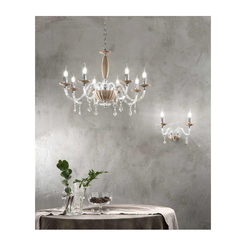 CECILIA 8 LUCI LAMPADARIO A SOSPENSIONE CLASSICO IN VETRO CON CRISTALLI 3 FINITURE ONDALUCE CICIRIELLO - Cristalensi Shop Online