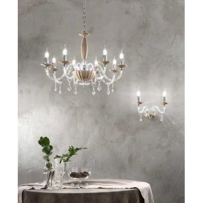 CECILIA 8 LUCI LAMPADARIO A SOSPENSIONE CLASSICO IN VETRO CON CRISTALLI 3 FINITURE ONDALUCE CICIRIELLO - Cristalensi Shop Online