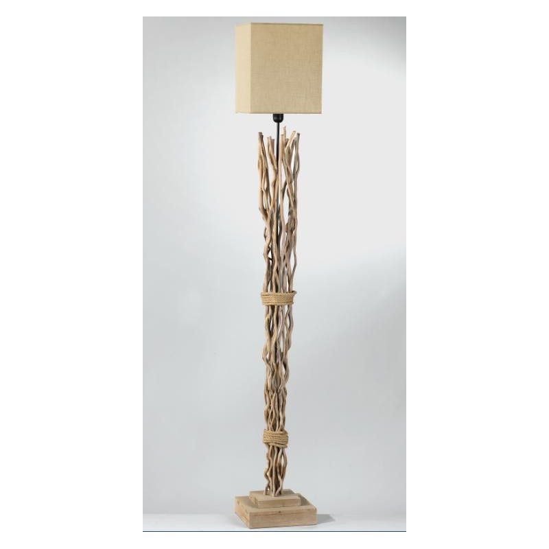 PIANTANA STILE COUNTRY IN LEGNO NATURALE CON PARALUME IN STOFFA BEIGE ALTEZZA CM 175 CRISTALENSI LIGHT - Cristalensi Shop Online