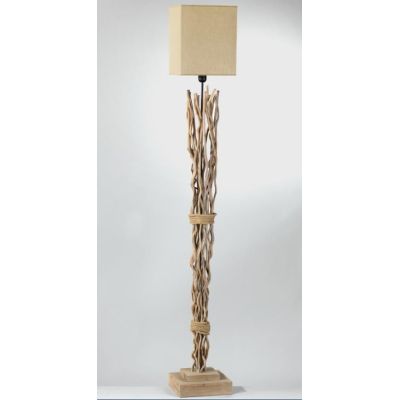 PIANTANA STILE COUNTRY IN LEGNO NATURALE CON PARALUME IN STOFFA BEIGE ALTEZZA CM 175 CRISTALENSI LIGHT - Cristalensi Shop Online