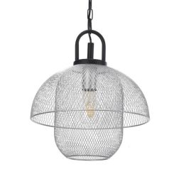 SOSPENSIONE STILE VINTAGE IN METALLO NERO CON PARALUME A RETE COLORE GRIGIO D35 CM CRISTALENSI LIGHT - Cristalensi Shop Online