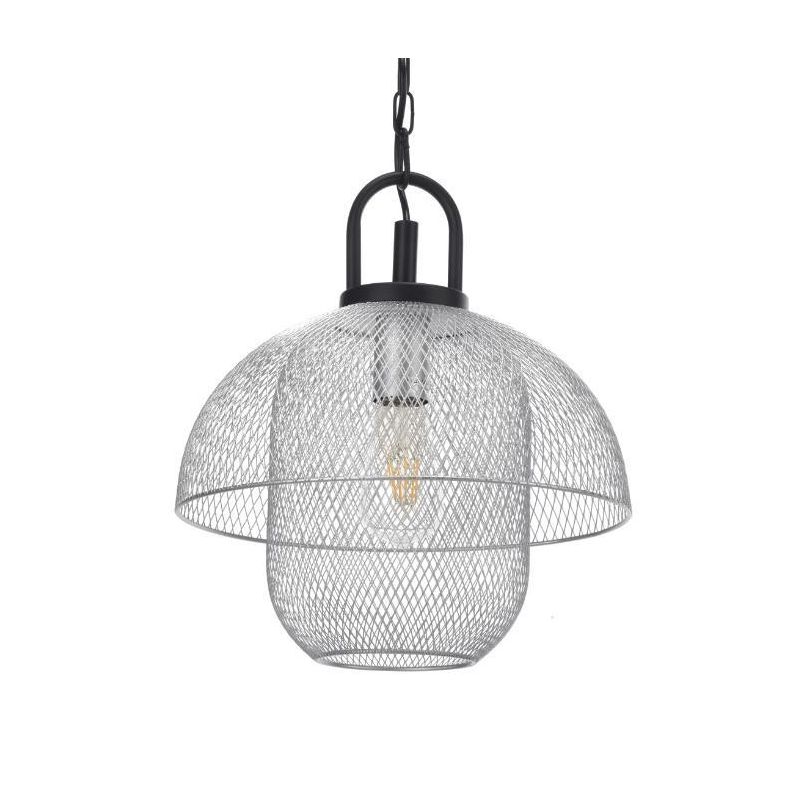 SOSPENSIONE STILE VINTAGE IN METALLO NERO CON PARALUME A RETE COLORE GRIGIO D35 CM CRISTALENSI LIGHT - Cristalensi Shop Online