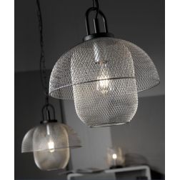 SOSPENSIONE STILE VINTAGE IN METALLO NERO CON PARALUME A RETE COLORE GRIGIO D35 CM CRISTALENSI LIGHT - Cristalensi Shop Online 2
