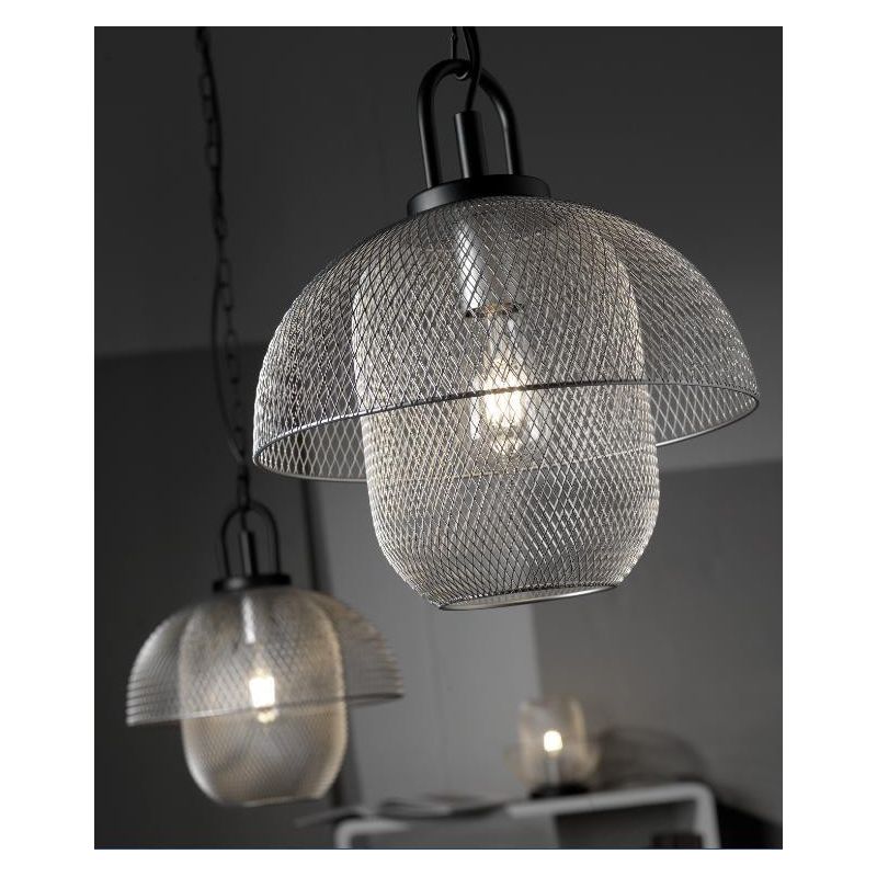 SOSPENSIONE STILE VINTAGE IN METALLO NERO CON PARALUME A RETE COLORE GRIGIO D35 CM CRISTALENSI LIGHT - Cristalensi Shop Online