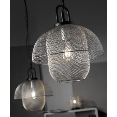 SOSPENSIONE STILE VINTAGE IN METALLO NERO CON PARALUME A RETE COLORE GRIGIO D35 CM CRISTALENSI LIGHT - Cristalensi Shop Online