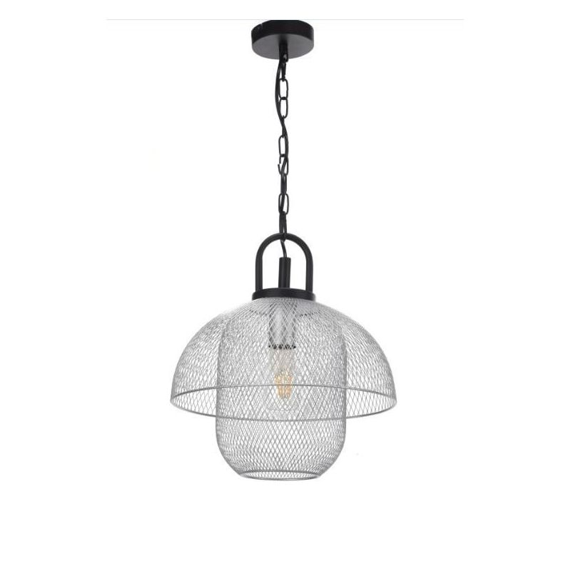 SOSPENSIONE STILE VINTAGE IN METALLO NERO CON PARALUME A RETE COLORE GRIGIO D35 CM CRISTALENSI LIGHT - Cristalensi Shop Online
