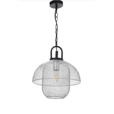 SOSPENSIONE STILE VINTAGE IN METALLO NERO CON PARALUME A RETE COLORE GRIGIO D35 CM CRISTALENSI LIGHT - Cristalensi Shop Online