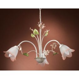 LAMPADARIO 3 LUCI METALLO BIANCO SPENNELLATO ORO E PARALUMI IN VETRO SATINATO SFUMATO ROSA CRISTALENSI LIGHT - Cristalensi Shop