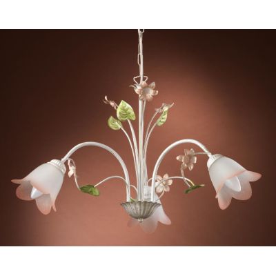 LAMPADARIO 3 LUCI METALLO BIANCO SPENNELLATO ORO E PARALUMI IN VETRO SATINATO SFUMATO ROSA CRISTALENSI LIGHT - Cristalensi Shop