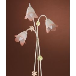 PIANTANA 3 LUCI METALLO BIANCO SPENNELLATO ORO E PARALUMI IN VETRO SATINATO SFUMATO ROSA CRISTALENSI LIGHT - Cristalensi Shop On 2